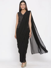 Black Georgette Embellished Saree Style Dress